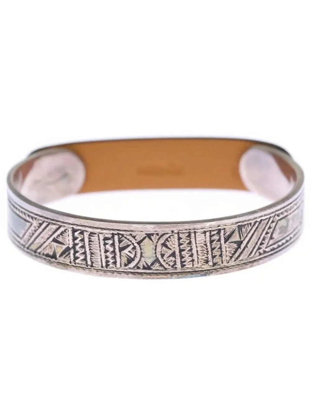 Hermes Touareg Leather Bangle Bracelet Silver Brown